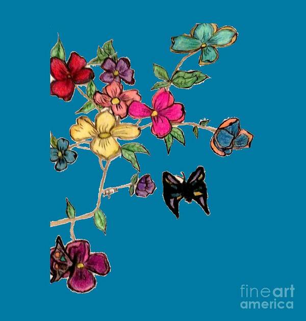 Transparent Background Art Print featuring the mixed media Transparent flowers and Butterflies in color by Shylee Charlton