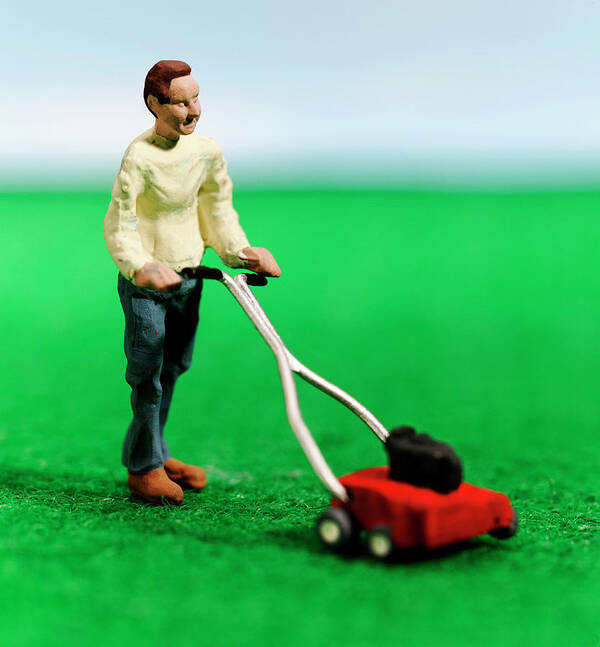 Adult Art Print featuring the drawing Man Mowing Lawn #2 by CSA Images
