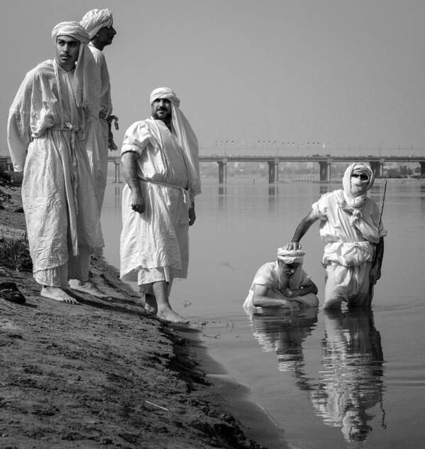 #iran #ahvaz #karunriver #baptism #tradition #documentry Art Print featuring the photograph Awaiting Baptism by Sima Fazel