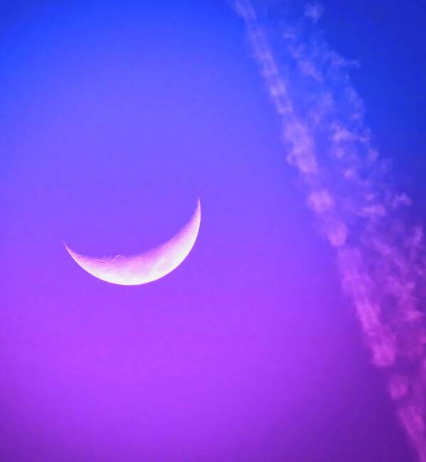 Arizona Art Print featuring the photograph Gemini Crescent and Contrail by Judy Kennedy