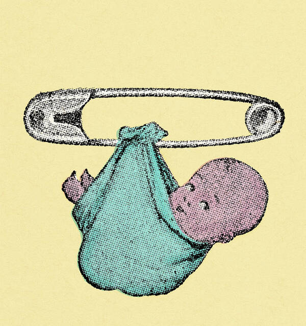 Baby Art Print featuring the drawing Diaper pin by CSA Images