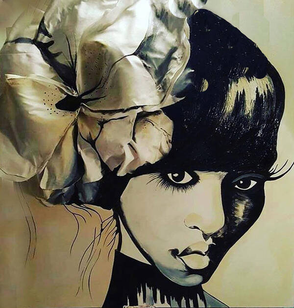 Girl Flower Original Piece Art Print featuring the painting girl with Flower by Femme Blaicasso