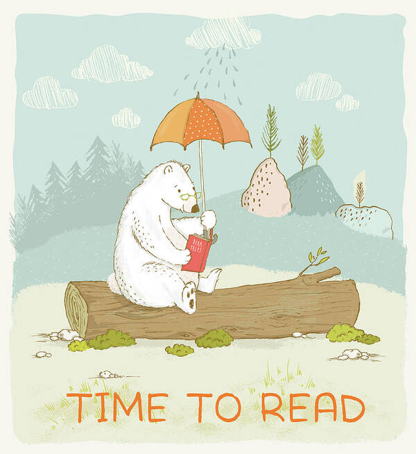Bear Art Print featuring the photograph Happy reading bear with quote time to read by Matthias Hauser