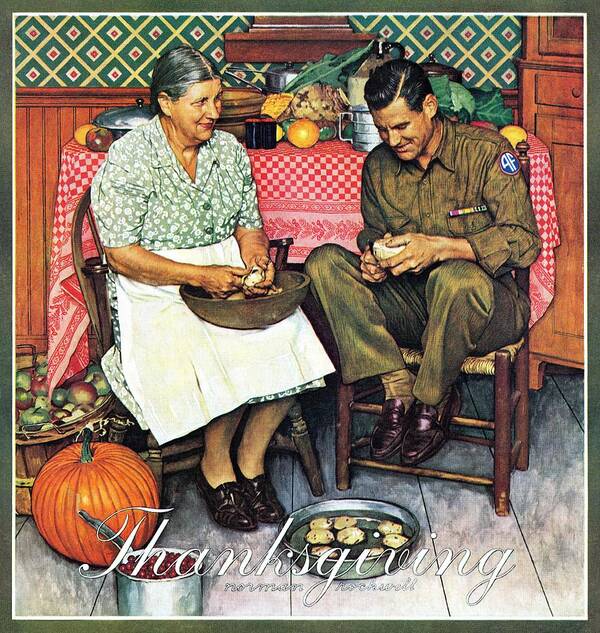 Kitchens Art Print featuring the painting Home For Thanksgiving by Norman Rockwell