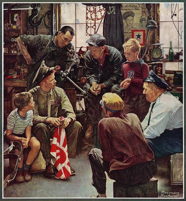 Flags Art Print featuring the painting Homecoming Marine by Norman Rockwell