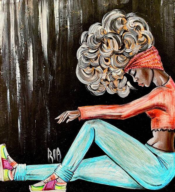 Black Art Art Print featuring the painting I Just need to clear my head by Artist RiA