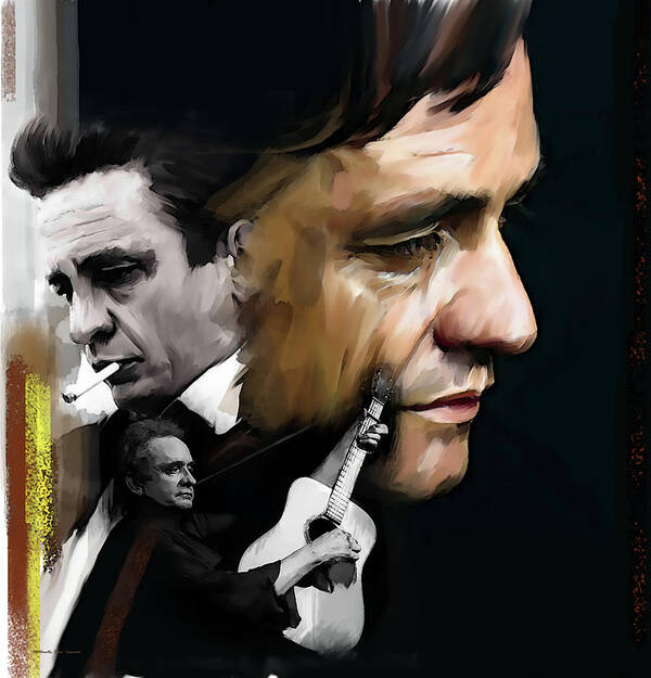 Johnny Cash Drawings Art Print featuring the painting Johnny Cash 'Hurt II' by Iconic Images Art Gallery David Pucciarelli