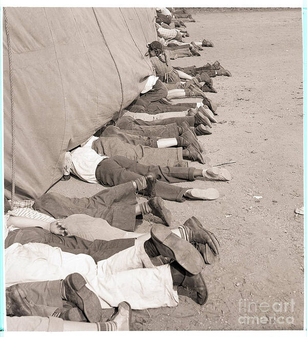 Child Art Print featuring the photograph Legs Protruding From Circus Tent by Bettmann