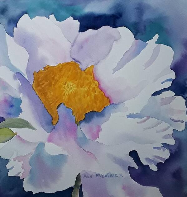 Floral Art Print featuring the painting One White Flower by Ann Frederick