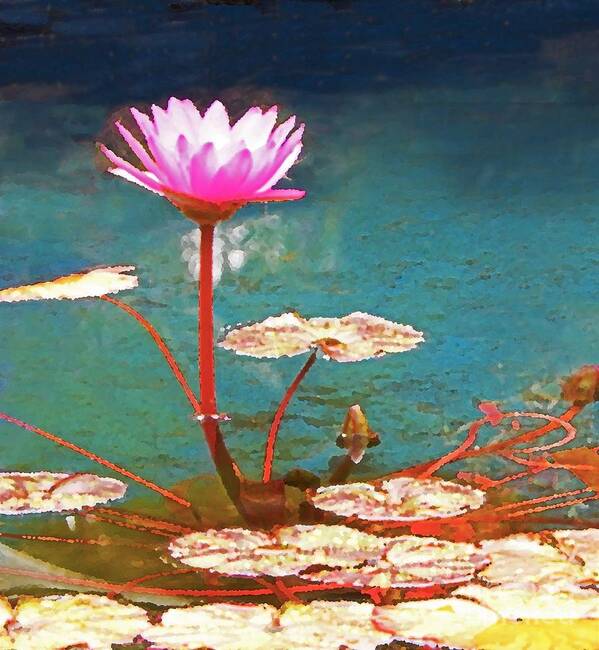 Landscape Art Print featuring the mixed media Pond Flower Painting by Sharon Williams Eng