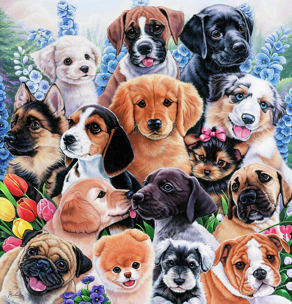 Animals Art Print featuring the painting Puppy Collage by Jenny Newland