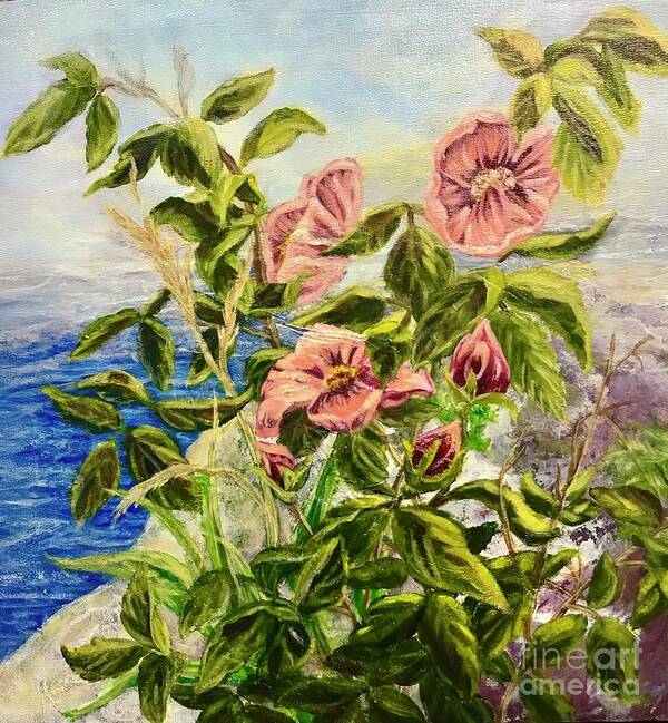 Floral Art Print featuring the painting Rosa by The Sea by Gail Allen