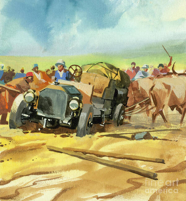 Stuck Art Print featuring the painting Stuck during Ten thousand mile motor race by Ferdinando Tacconi