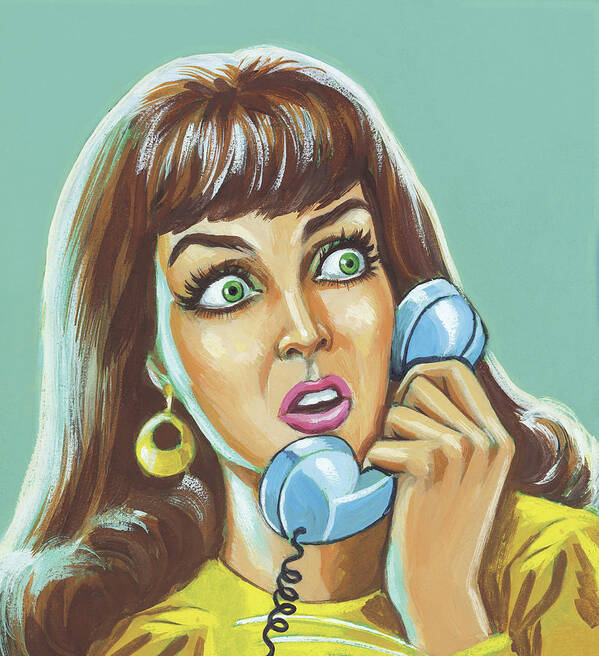 Adult Art Print featuring the drawing Woman on Phone by CSA Images