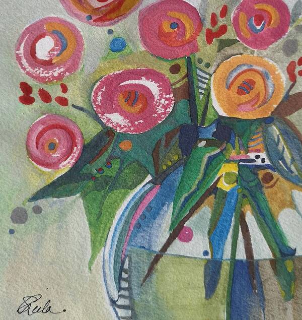 Still Life Art Print featuring the painting Pink Roses by Sheila Romard