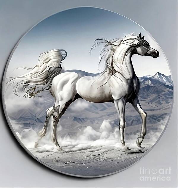 Horses Art Print featuring the digital art Arabian Horse Overlook - Silver by Stacey Mayer