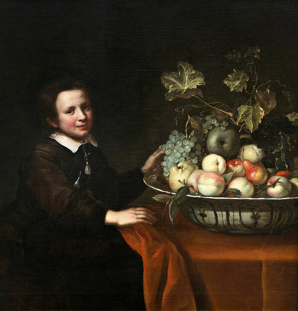 Anonymous Art Print featuring the painting Boy with a Bowl of Fruit by Anonymous