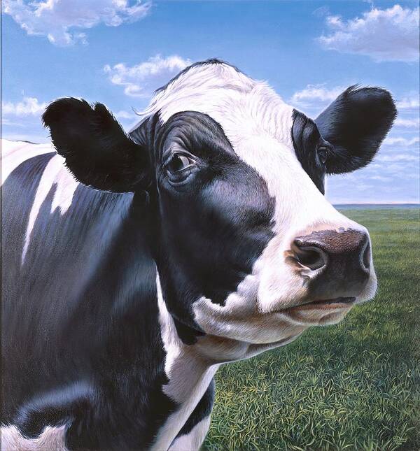 Holstein Cow Art Print featuring the painting Holstein Cow Portrait by Hans Droog