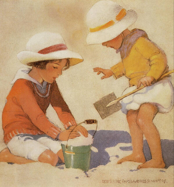 Jessie Willcox Smith Art Print featuring the drawing Making Sandcastles from Good Housekeeping 1920s by Jessie Willcox Smith