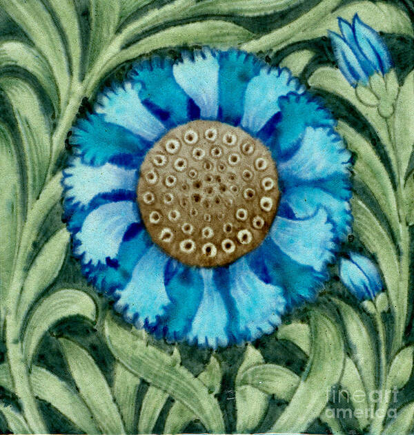 Blue Art Print featuring the ceramic art Marlborough pattern tile by William De Morgan