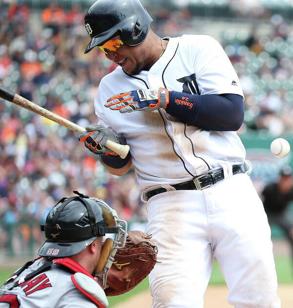 American League Baseball Art Print featuring the photograph Miguel Cabrera and Clay Buchholz by Leon Halip