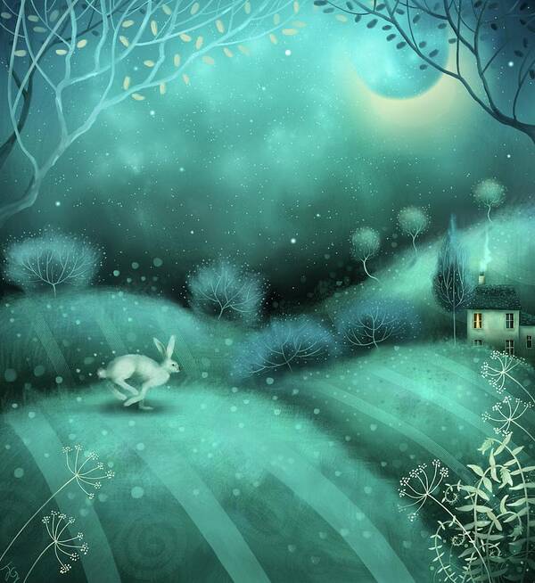 Landscape Art Print featuring the painting New Moon Hare by Joe Gilronan