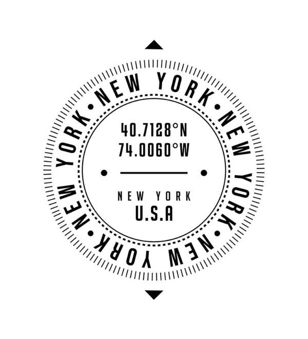 New York Art Print featuring the digital art New York, New York, USA - 1 - City Coordinates Typography Print - Classic, Minimal by Studio Grafiikka