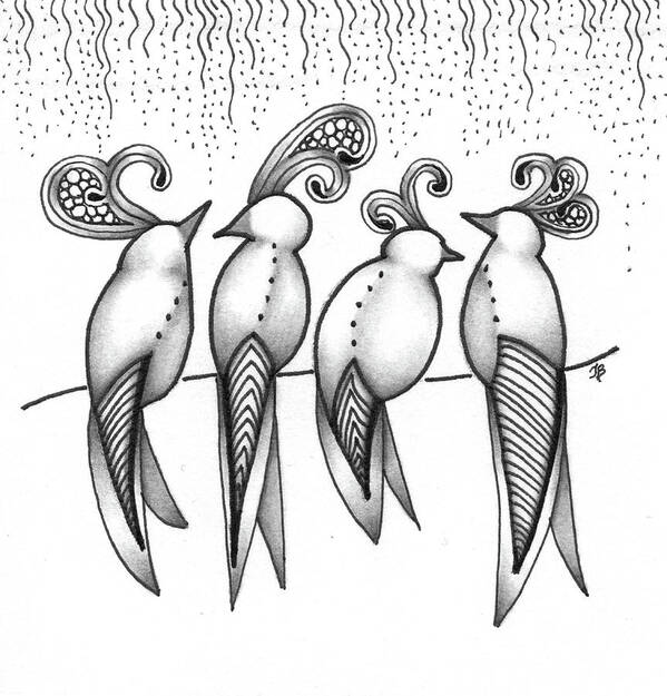 Birds Art Print featuring the drawing Singin' in the Rain by Jan Steinle