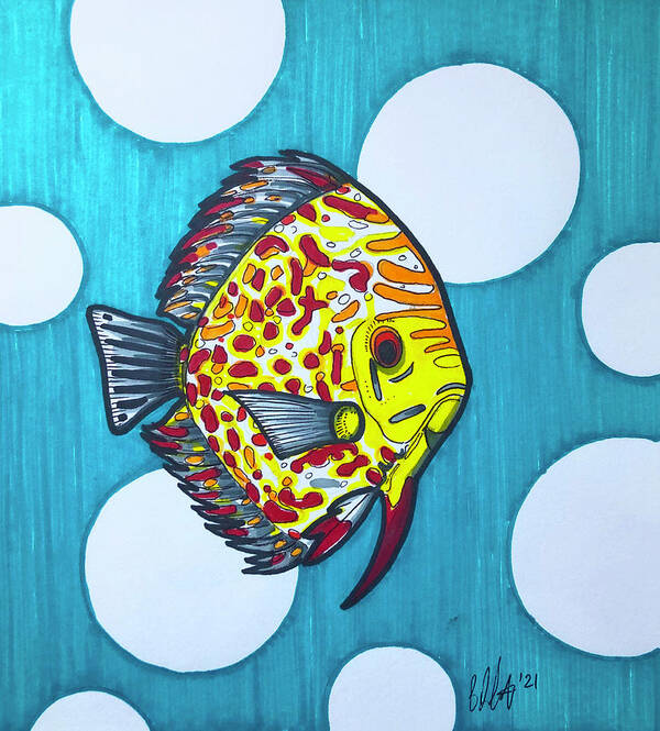 Discus Fish Art Print featuring the drawing Spotted Discus Fish by Creative Spirit