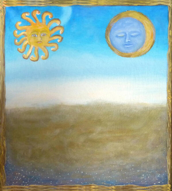 The Sun And The Moon Art Print featuring the painting The sun and the moon by Elzbieta Goszczycka