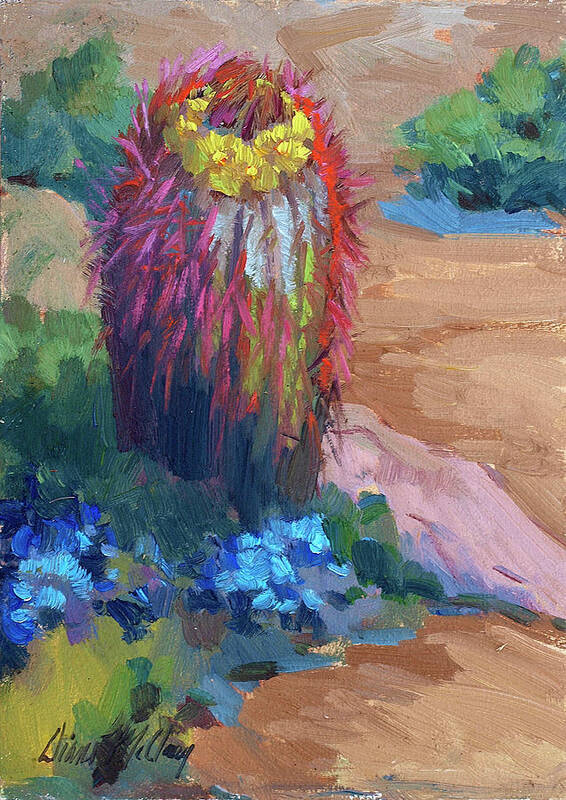 Barrel Cactus Art Print featuring the painting Barrel Cactus In Bloom by Diane McClary