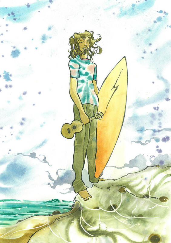Fine Art Art Print featuring the painting Hippy Surf by Harry Holiday