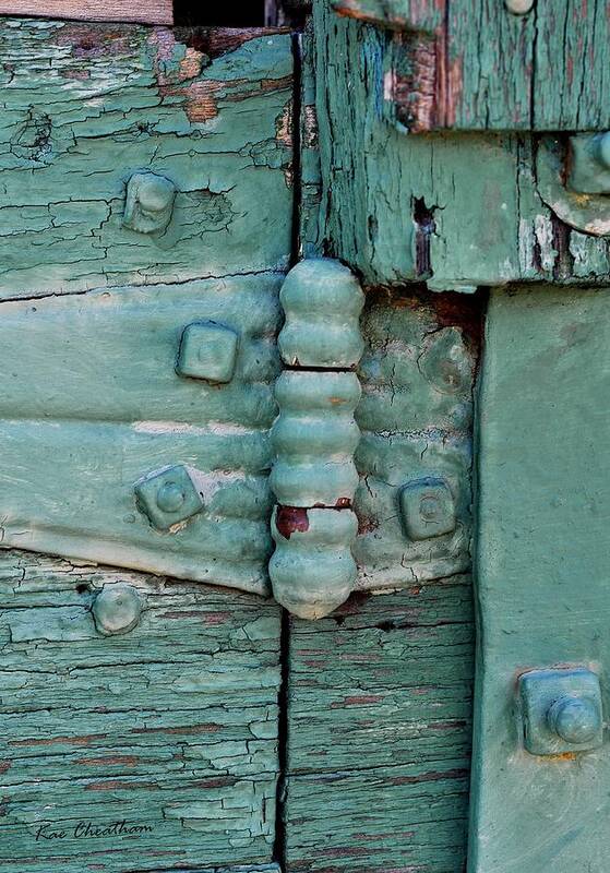Door Hinge Art Print featuring the photograph Painted Metal and Wood by Kae Cheatham