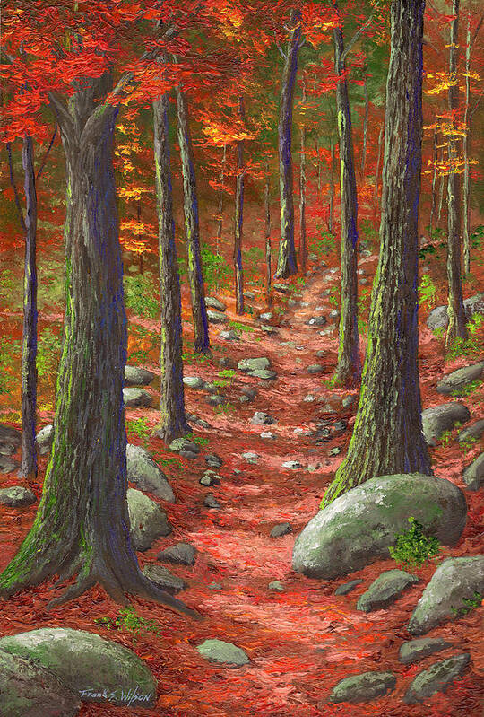 Road In The Woods Art Print featuring the painting Path in The Autumn Forest by Frank Wilson