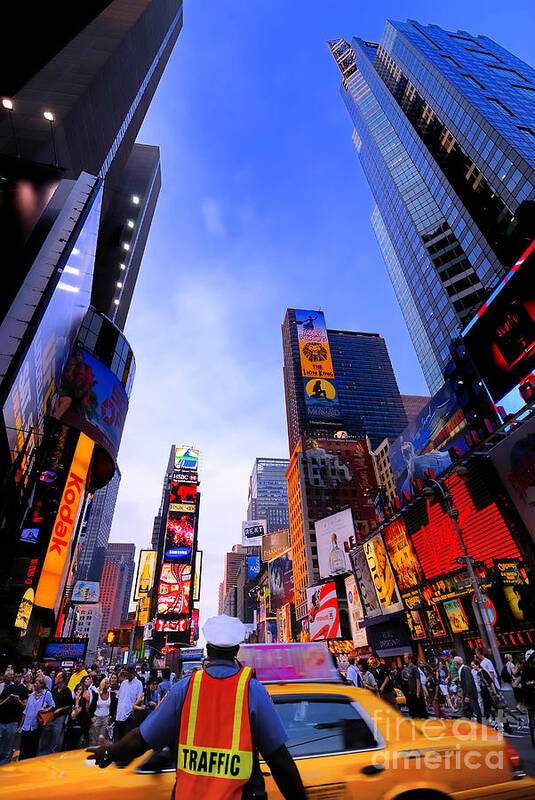 Ads Art Print featuring the photograph Traffic Cop in Times Square New York City by Amy Cicconi