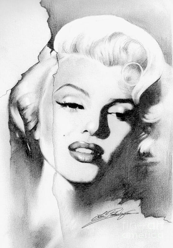 Lin Petershagen Art Print featuring the drawing Marilyn Monroe by Lin Petershagen