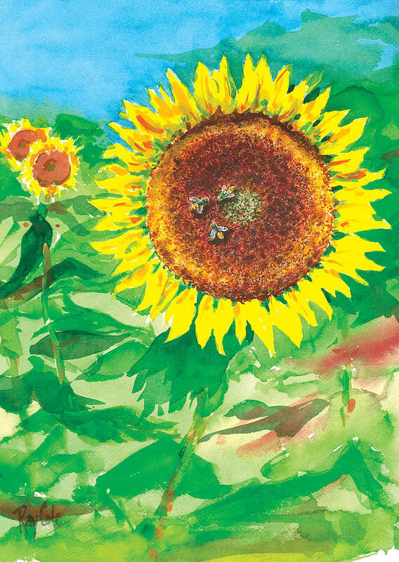 Sunflowers Art Print featuring the painting Sunflowers by Lynda Lang