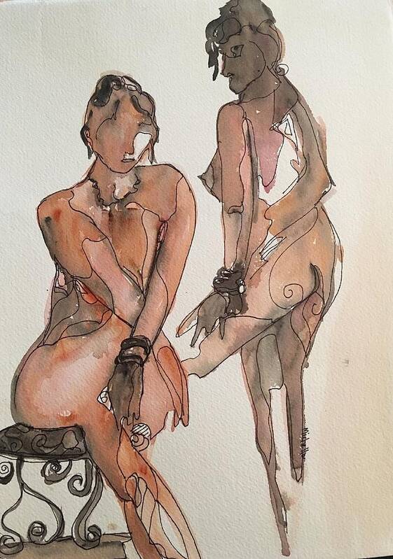 Watercolor Painted On Location At Life Drawing Session. Soft Colors. Art Print featuring the painting Posing by Michelle Gonzalez