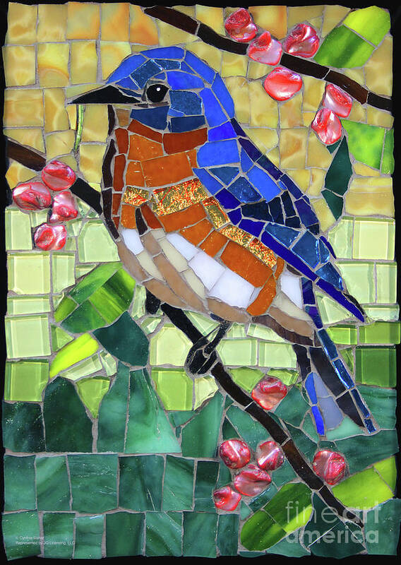 Cynthie Fisher Art Print featuring the sculpture Bluebird Glass Mosaic by Cynthie Fisher