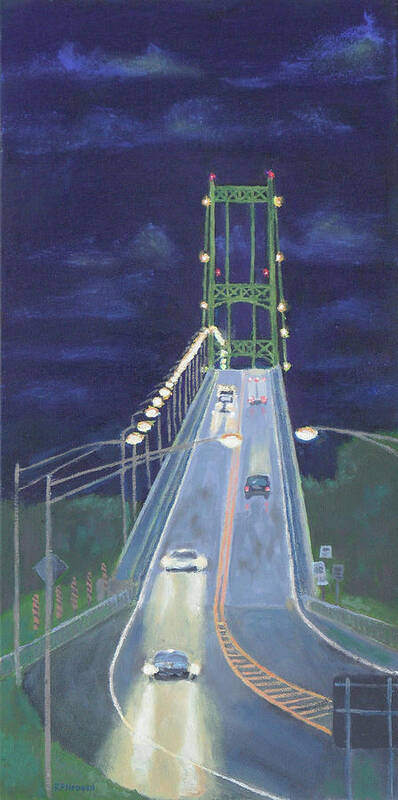 Thousand Island Bridge Art Print featuring the painting Night Passage #1 by Robert P Hedden