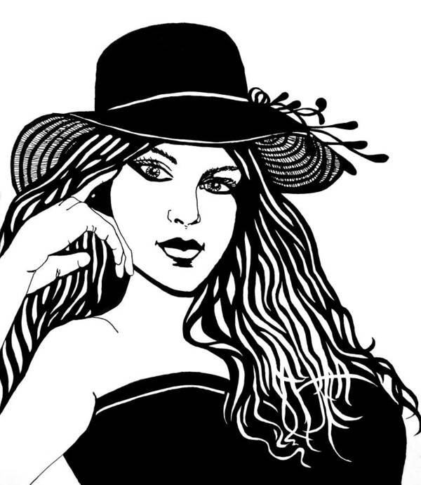 Lady Art Print featuring the drawing Lady In A Hat #1 by Barbara J Blaisdell