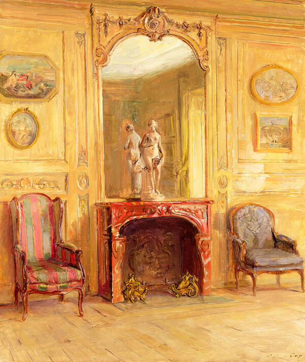 Fireplace Art Print featuring the painting A Drawing Room by Walter Gay