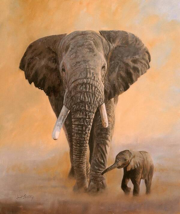 Elephant Art Print featuring the painting African Elephants by David Stribbling