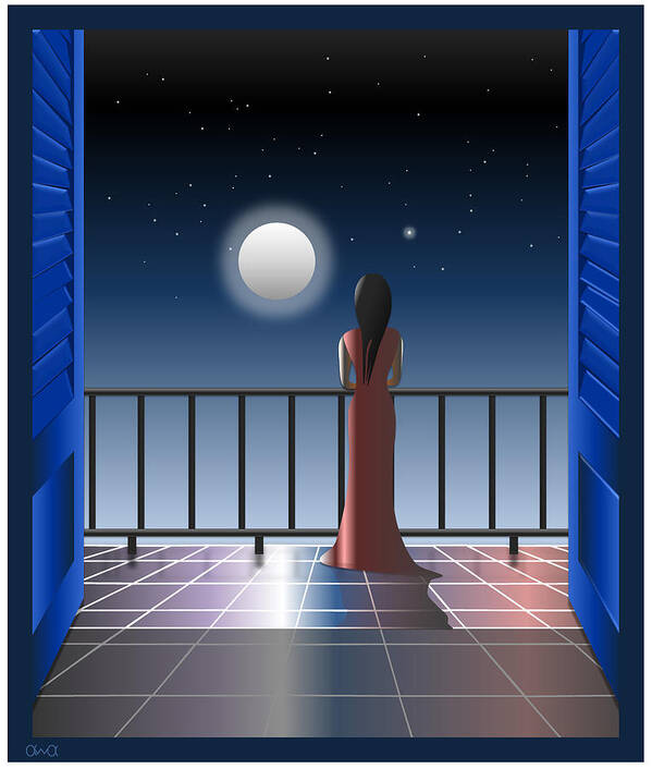 Night Art Print featuring the digital art Another Night Alone by Anna Elia