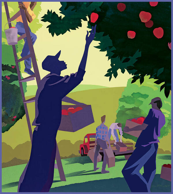 Fruit Pickers Art Print featuring the mixed media Apple Pickers by Clifford Faust