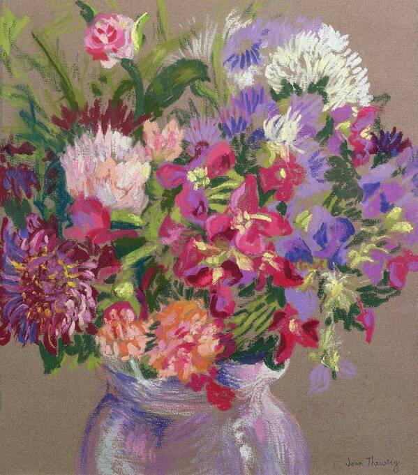 Flowers; Still Life; Vase Art Print featuring the painting Asters by Joan Thewsey