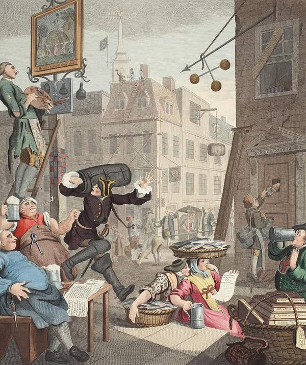 Satire Art Print featuring the drawing Beer Street, Illustration From Hogarth by William Hogarth