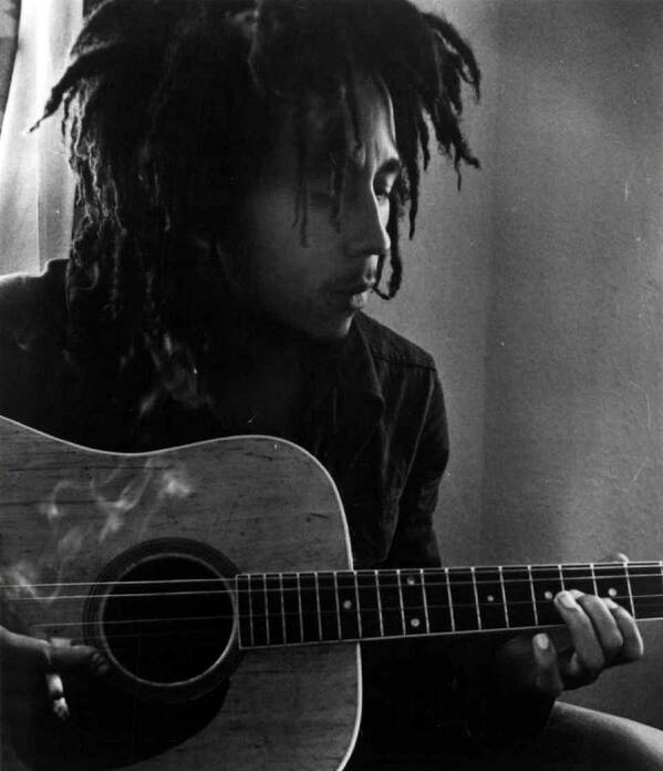 Retro Images Archive Art Print featuring the photograph Bob Marley Leaning Over Guitar by Retro Images Archive