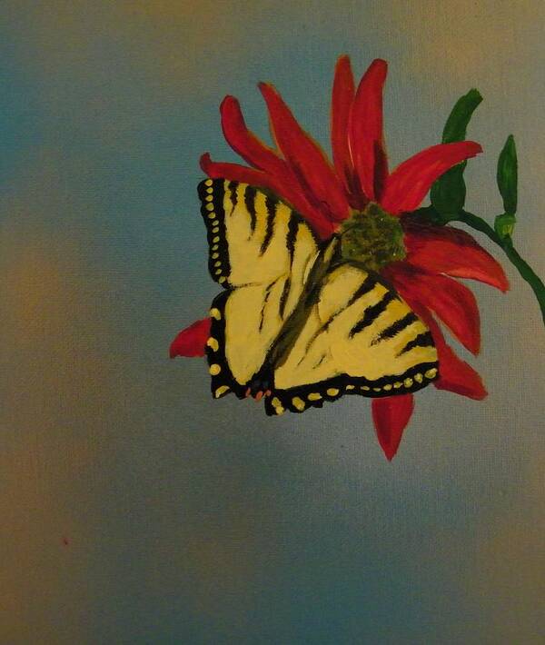 Butterfly Art Print featuring the painting Butterfly on Bloom by Laurie Silva