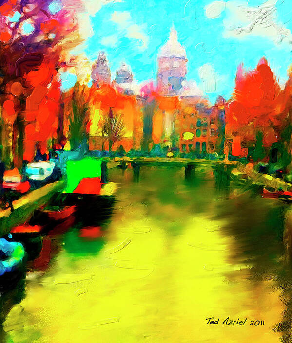 Amsterdam Art Paintings Art Print featuring the painting Canals Of Amsterdam by Ted Azriel